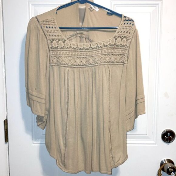 JOHN PAUL RICHARD Bell Sleeve Pullover Top Crochet Neckline Womens Medium - Picture 3 of 12